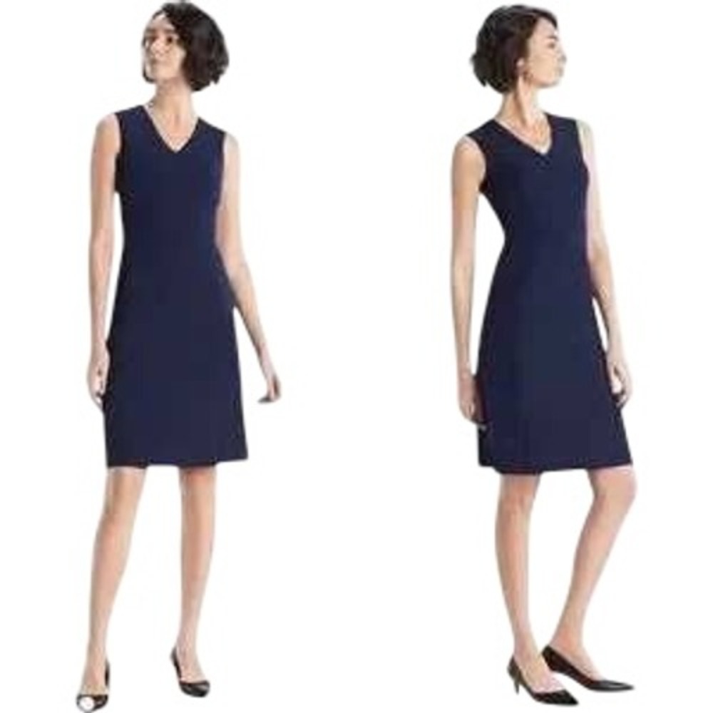 MM LaFleur Aditi Dress Navy Sleeveless Sheath V-Neck Professional Workwear Sz 2‎ - Picture 3 of 8